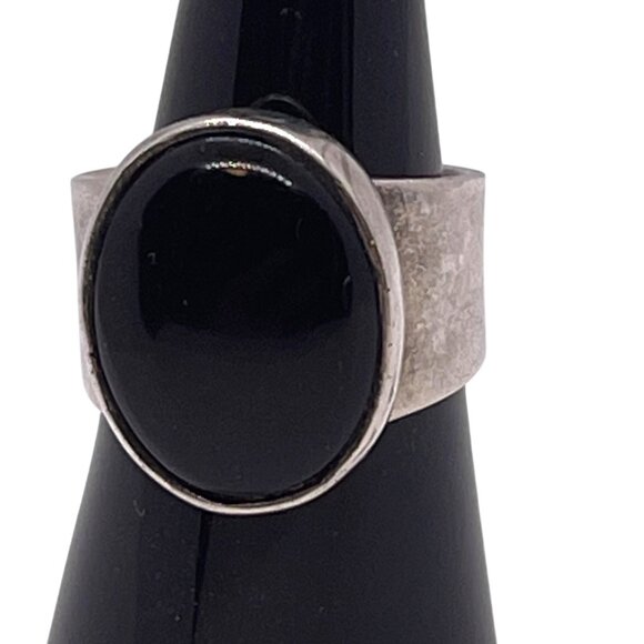 Unbranded Jewelry - Sterling Silver 925 Mexico Black Onyx Cabochon Statement Wide Band Ring Sz 8 VTG